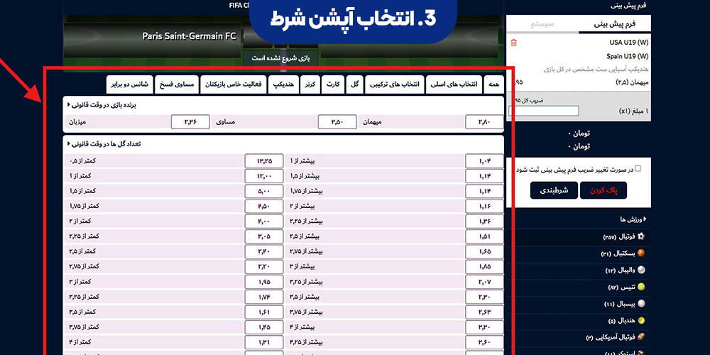 انتخاب آپشن شرط
